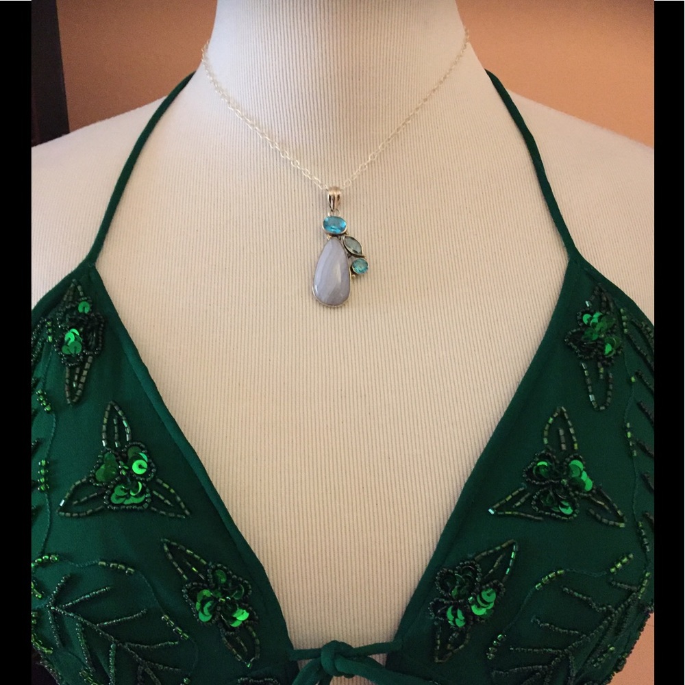 Artisan Made Multi-Stone Pendant & Silver Chain